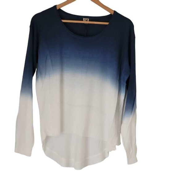 Blue Ombre Dip Tie Dye Hi Low Tunic Sweater Top Large - Picture 1 of 8
